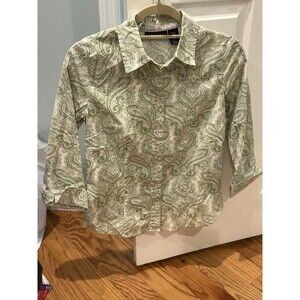 Attention Fitted Lime Green Paisley Print Cotton Blouse Size S